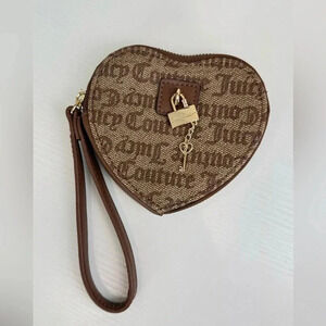NWOT Juicy Couture Brown Chestnut Chino Heart Wristlet Zipper Coin Purse